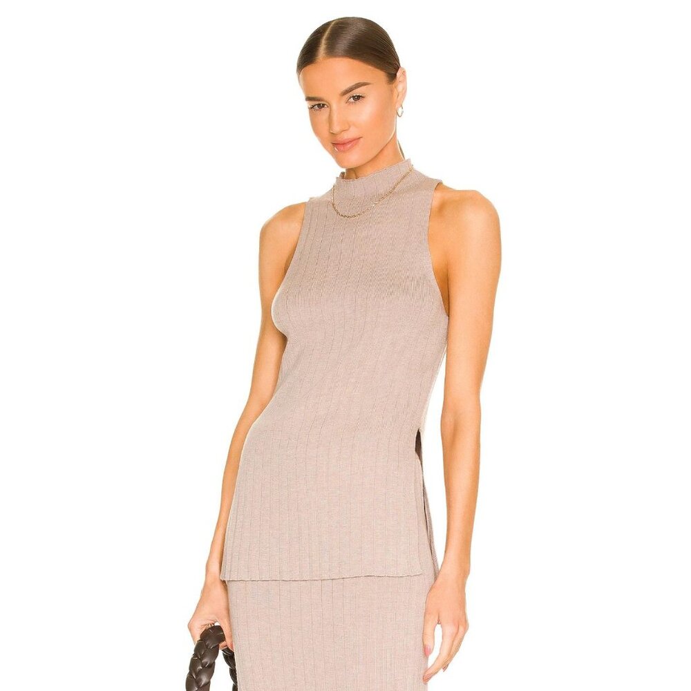 Weekend Stories (Revolve) NWT Tan 100% WOOL SASKIA Pleated Rib Top, Medium